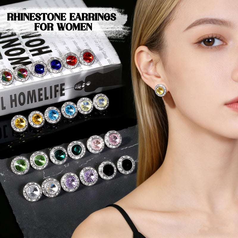 BESTEEL 12 Pairs Hypoallergenic Dance Competition Earrings for Women Acrylic Halo Crystal Rhinestone Stud Earrings Set Multicolor Stage Opera Performance Party 15mm Christmas Stocking Stuffers Gift - Image 5