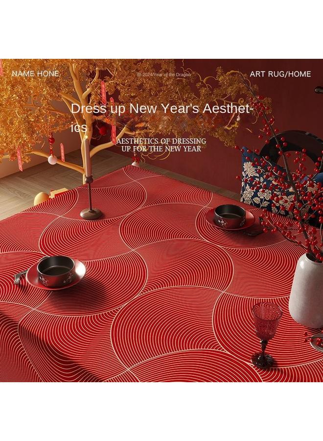 Bluejw 2025 New Year Atmosphere Tablecloth Year Of The Snake Spring Festival Tea Table Cloth Light Luxury Design Sense Waterproof New Year Tablecloth Red - Image 2