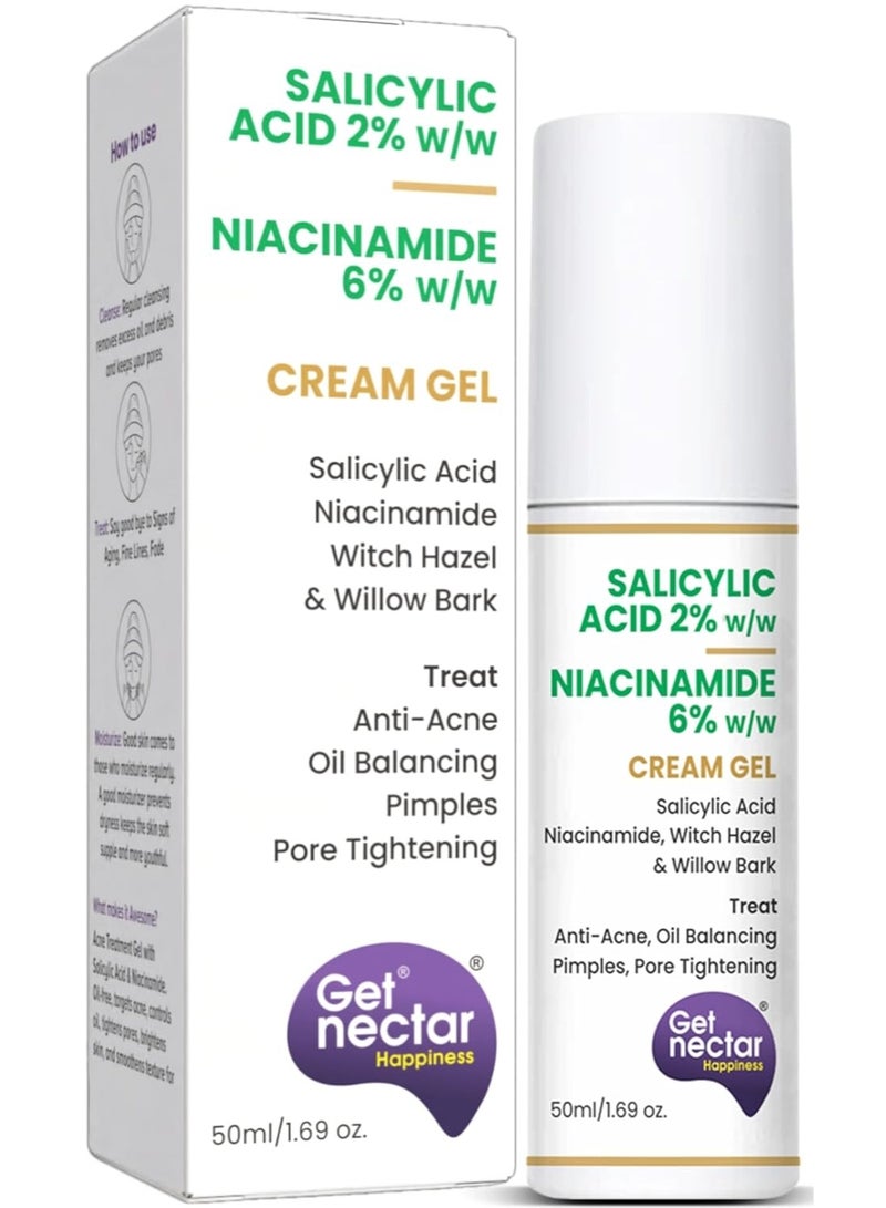 Get Nectar Happiness احصلي على جل "Nectar Happiness" لعلاج حب الشباب، بتركيبة خالية من الزيوت تحتوي على 2% حمض الساليسيليك و6% نياسيناميد؛ يعمل المنتج على معالجة البثور النشطة، وموازنة الإفرازات الدهنية، وتضييق المسام، بالإضافة إلى تفتيح البشرة وتنعيمها (عبوة 50 مل). - Image 1