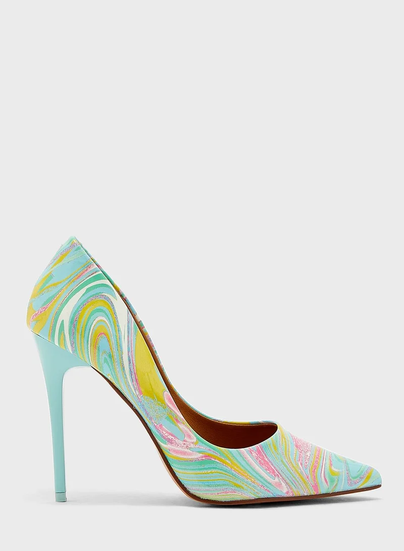 Ginger Multi-Colour Print Pointed Pump Blue