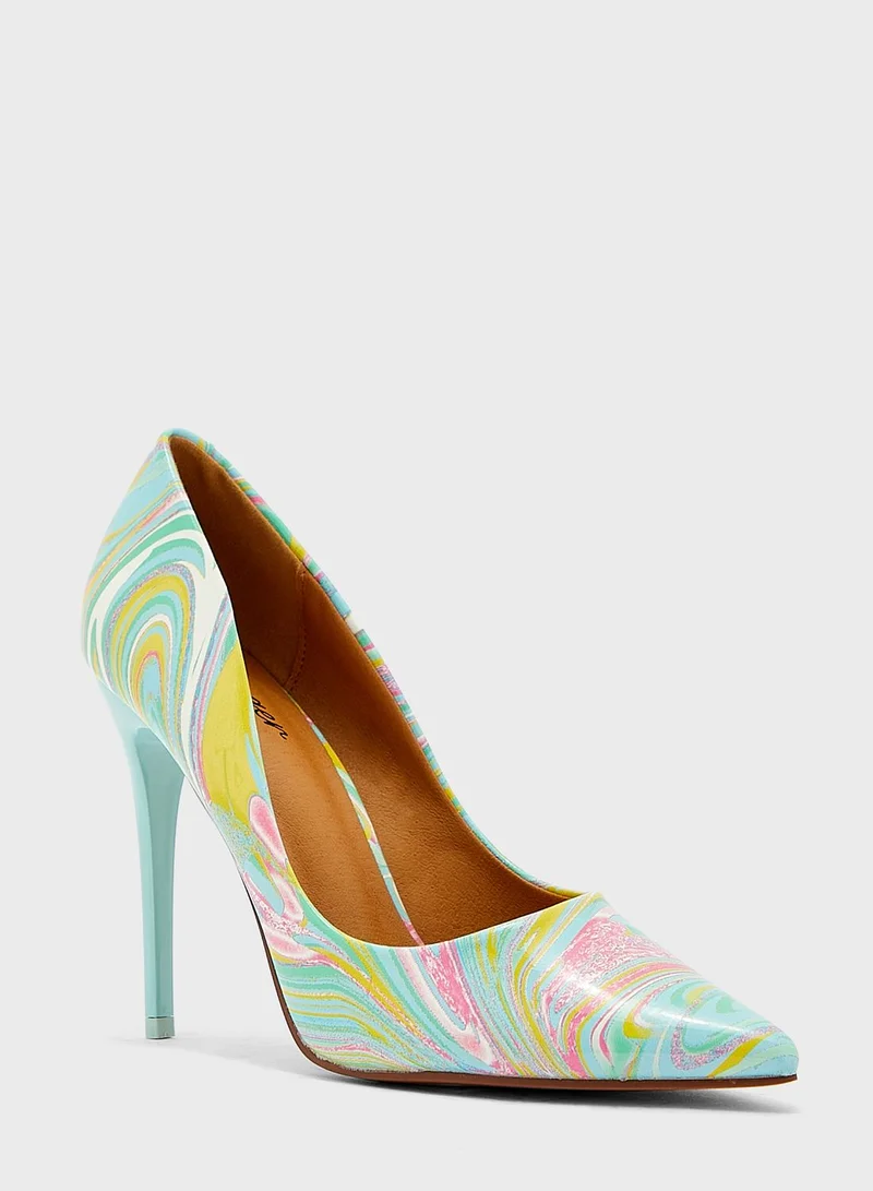 Ginger Multi-Colour Print Pointed Pump Blue