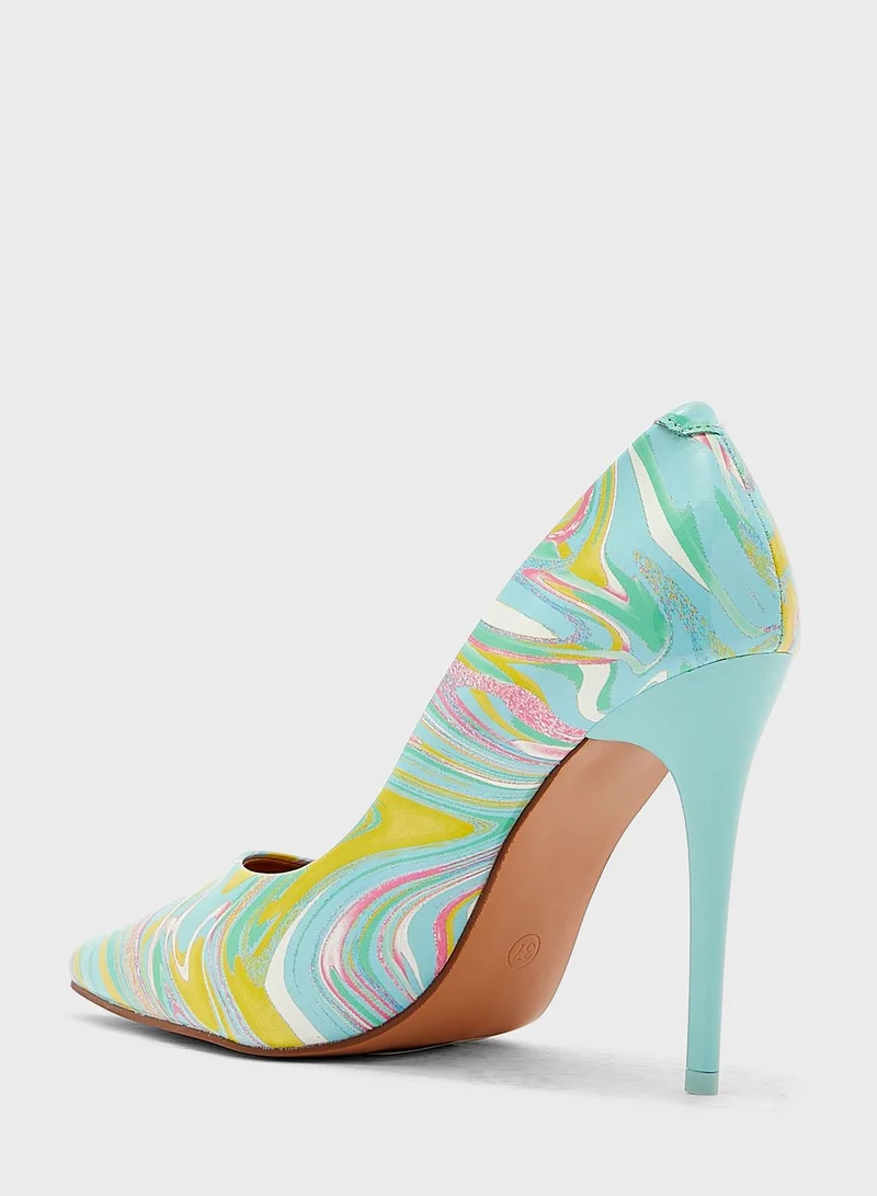 Ginger Multi-Colour Print Pointed Pump Blue