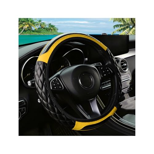 Couslcd Car Steering Wheel Cover 14515inch Leather AntiSlip Car Wheel Cover Protector Safety Comfortable Desgin Universal Auto Steering Wheels Accessories for Cars Truck SUV Yellow - Image 1