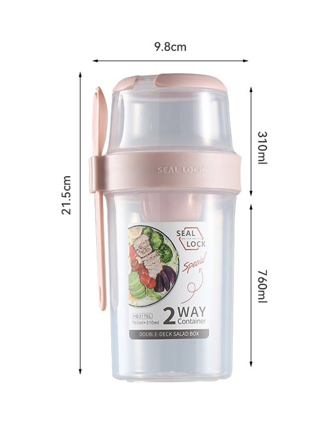 Salad Meal Cup Double Layer Salad Meal Shaker Cup  Portable Keep Fit PP Plastic Salad Cup With Fork And Dressing Holder  Fresh Vegetable Salad Container Holder - Image 2