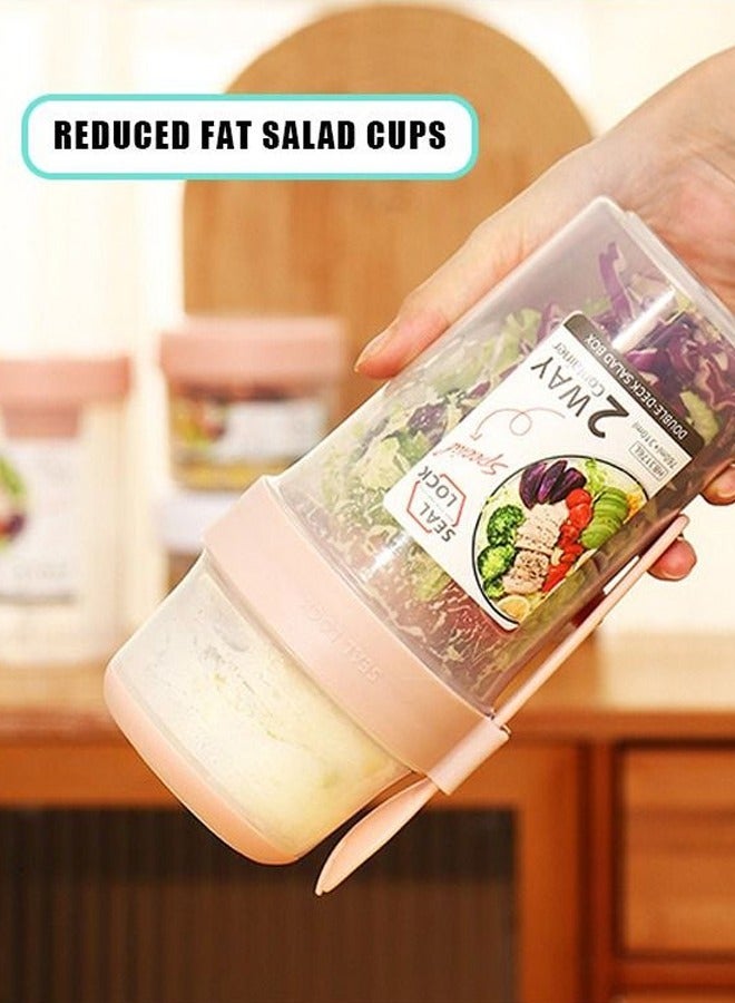 Salad Meal Cup Double Layer Salad Meal Shaker Cup  Portable Keep Fit PP Plastic Salad Cup With Fork And Dressing Holder  Fresh Vegetable Salad Container Holder - Image 5