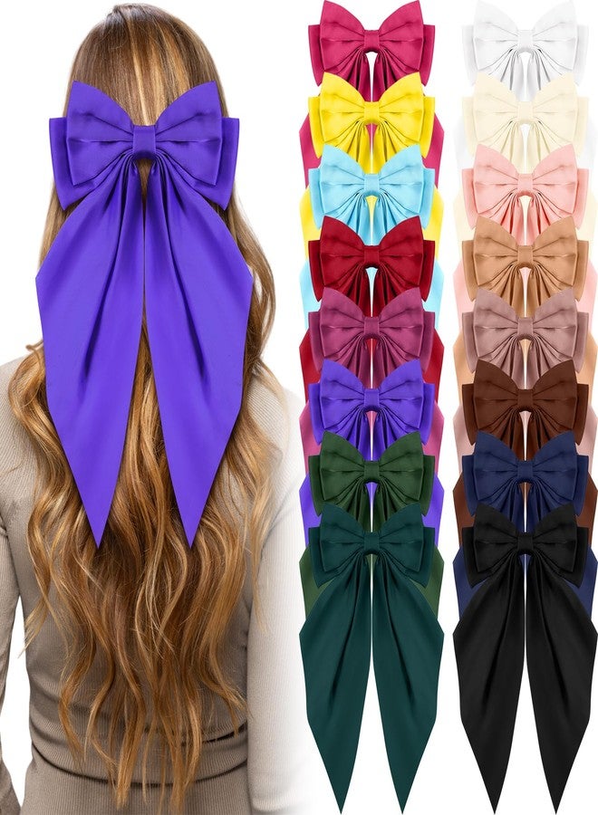 Hoteam 16 Pcs Silky Satin Hair Bows Bulk for Women Large Hair Ribbons Oversized Bows Oversized Long Tail Large Bow-knot Clips Accessories Gifts(Classic) - Image 1