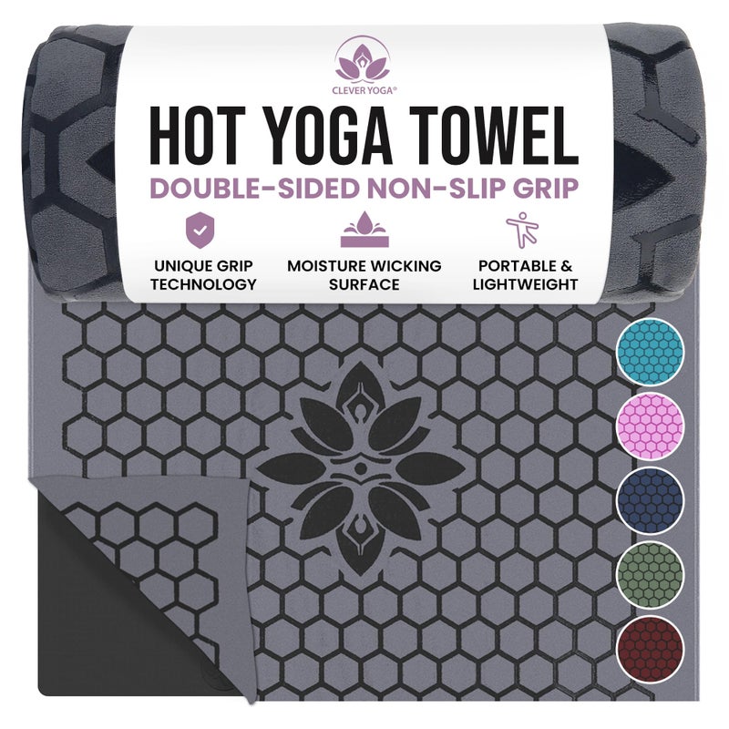 Clever Yoga Hot Yoga Mat Towel NonSlip Grip for Hot Yoga Sweat Absorbent Honeycomb Silicone Grip Stays Flat Ideal for Pilates Travel Washable Lightweight Gray