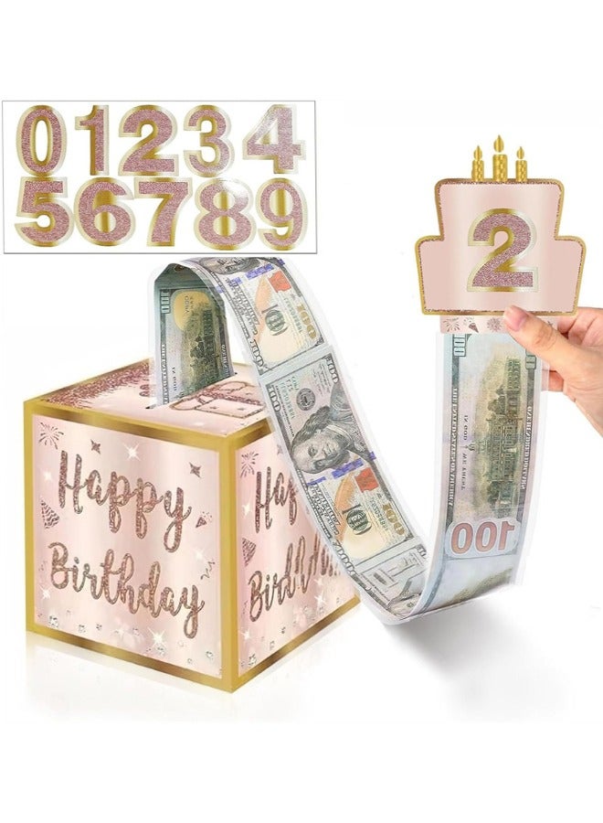 Happy Birthday Money Gift Box, Surprise Birthday Party Cash Gift Box with Pull Out Card DIY Stickers for Any Age Women Girls -  A Suprise Way to Present Cash as Gifts - Image 1