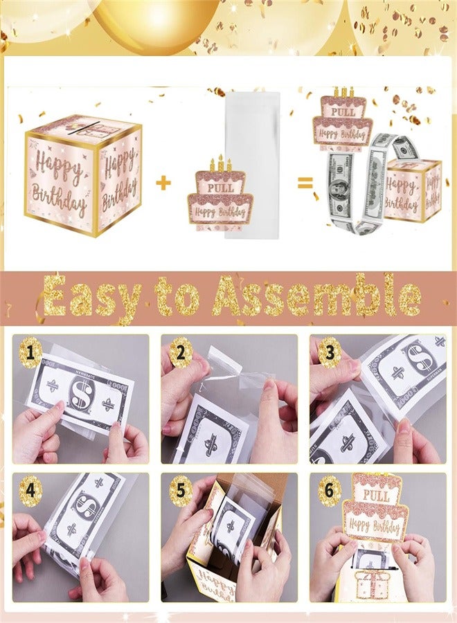 Happy Birthday Money Gift Box, Surprise Birthday Party Cash Gift Box with Pull Out Card DIY Stickers for Any Age Women Girls -  A Suprise Way to Present Cash as Gifts - Image 4