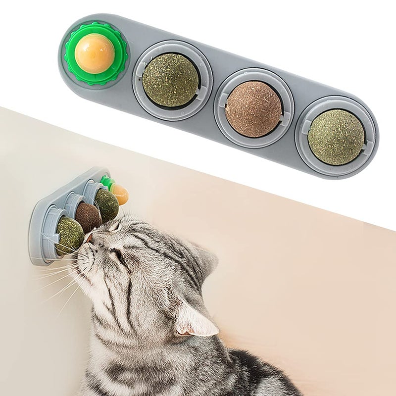 Potaroma 4 Catnip Silvervine Ball Toys, Extra Cat Energy Ball, Edible Cats Lick Kitten Chew, Teeth Cleaning Dental Wall Treats, Concentrated Flavor for All Breeds - Image 1
