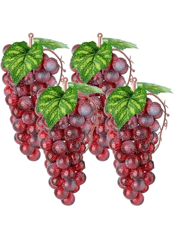 erorex 4 Bunches Artificial Red Grapes Cute Artificial Fruit Ornament Red Grapes Figurines Fake Lifelike Fruit Plastic Simulation Grapes For Wedding Home Kitchen Party Decor Photography Prop  - Image 1