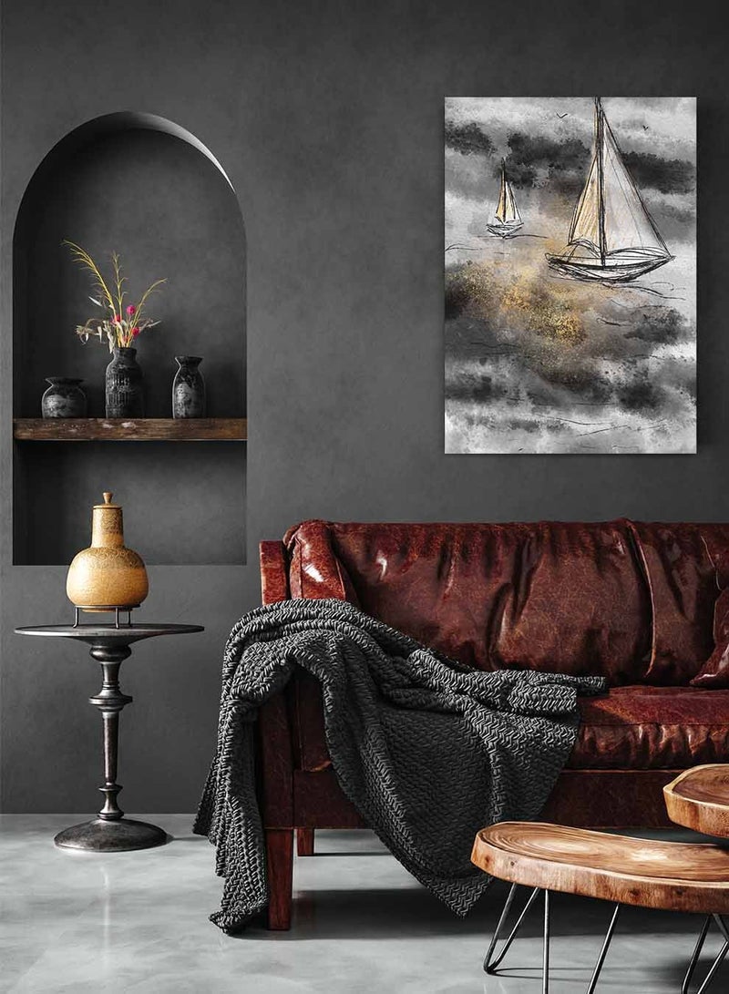 لوحة كانفاس على إطار خشبي، تصميم مراكب على موج البحر، للمنزل، غرفة المعيشة، المكتب، الديكور - Image 2