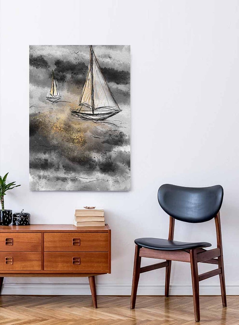 لوحة كانفاس على إطار خشبي، تصميم مراكب على موج البحر، للمنزل، غرفة المعيشة، المكتب، الديكور - Image 4