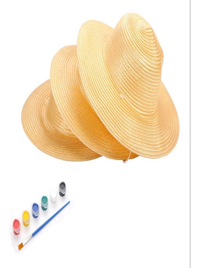 Cumuiu 3 Pcs DIY Straw Hat Kids Handmade Hat Cap Beach Sun Hat Art Painting Hat with Paints & Brush1 - Image 1