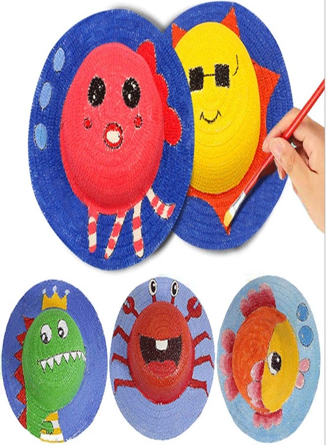 Cumuiu 3 Pcs DIY Straw Hat Kids Handmade Hat Cap Beach Sun Hat Art Painting Hat with Paints & Brush1 - Image 4
