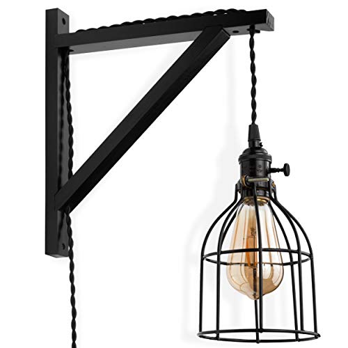 Rustic State Wall Mount Wooden Triangle Sconce Bracket for Hanging Plug in Pendant Light Lamp Cord Kit Fixture - DIY Shelf Project - Decorative Wall Plant Hanger - Black - Set of 2 - Image 2
