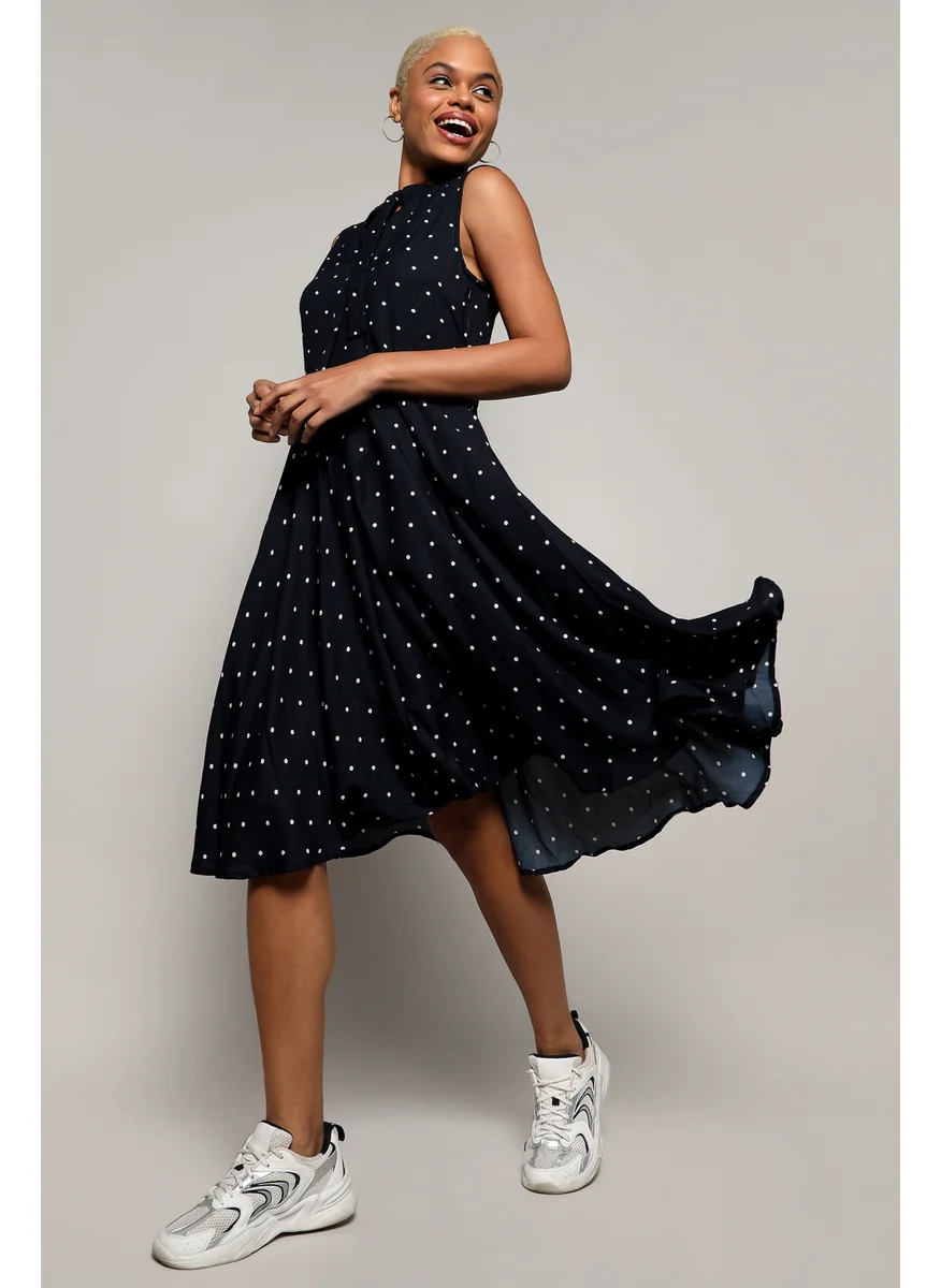 كامبوس سوترا Women's Midnight Black Tie-Up Polka Dot Dress