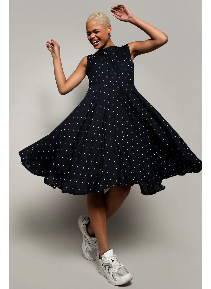 كامبوس سوترا Women's Midnight Black Tie-Up Polka Dot Dress