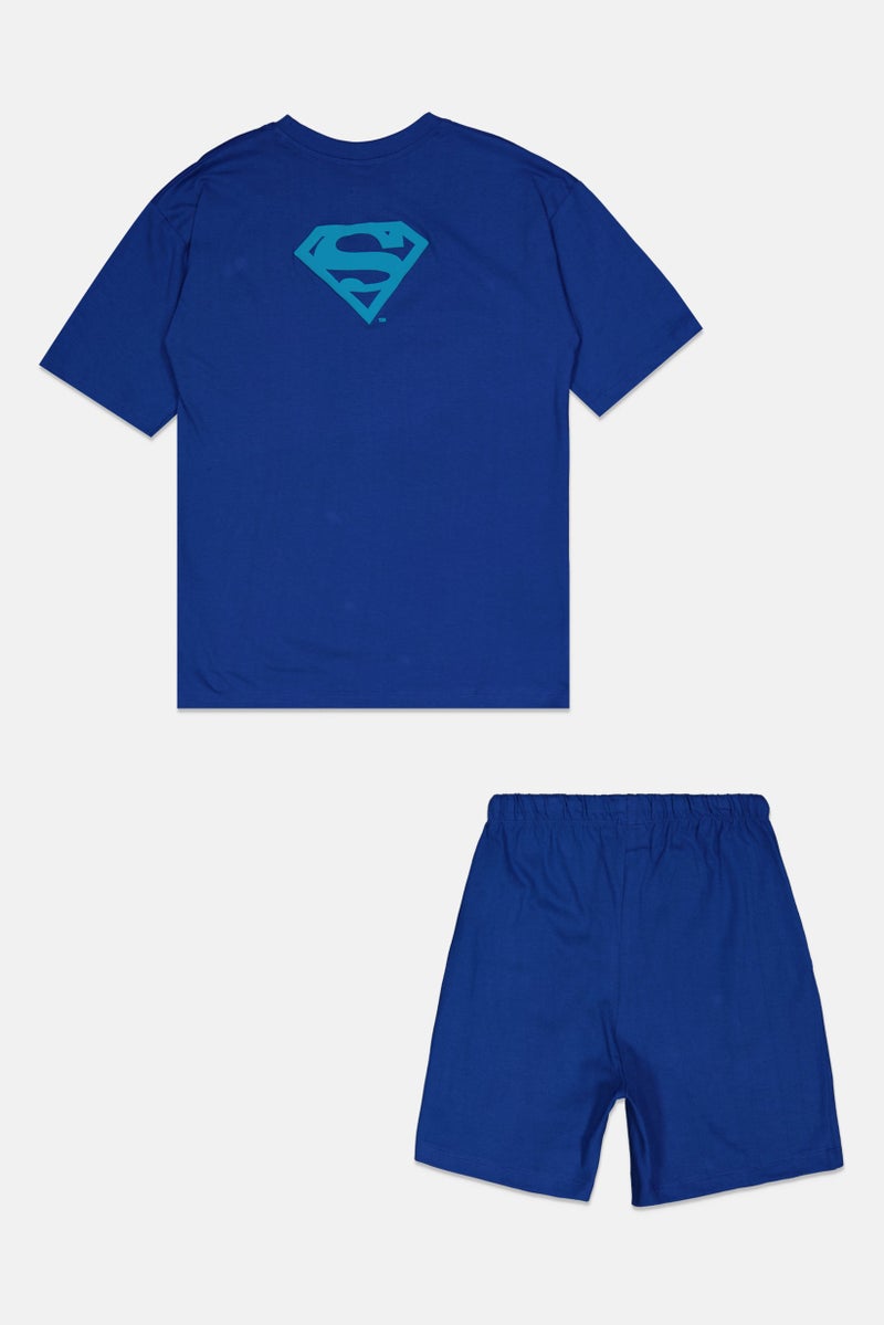DC Superman Kids Boy 2 Pieces Short Sleeve Graphic Print Top And Bottom Set, Blue - Image 3