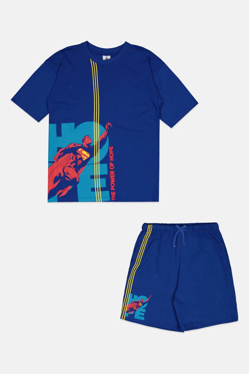 DC Superman Kids Boy 2 Pieces Short Sleeve Graphic Print Top And Bottom Set, Blue - Image 2