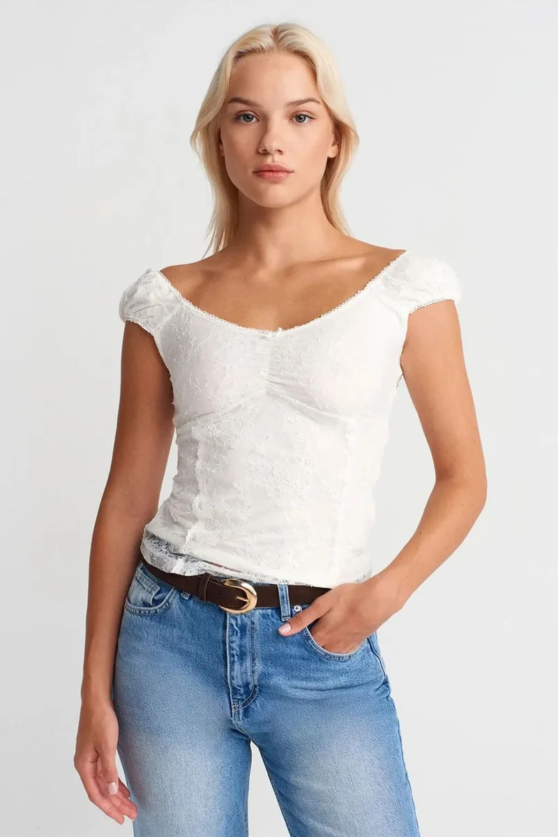 DILVIN Women's Cropped Lace Fitted Top