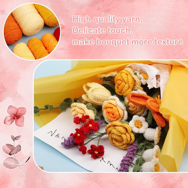 Patpat طقم كروشيه DIY من القطن لزهور البوكيه مع أدوات وكتيب تعليمات هدية مناسبة لعيد الحب، هدية زفاف - Image 5