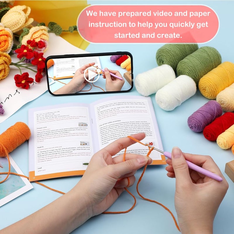 Patpat طقم كروشيه DIY من القطن لزهور البوكيه مع أدوات وكتيب تعليمات هدية مناسبة لعيد الحب، هدية زفاف - Image 2
