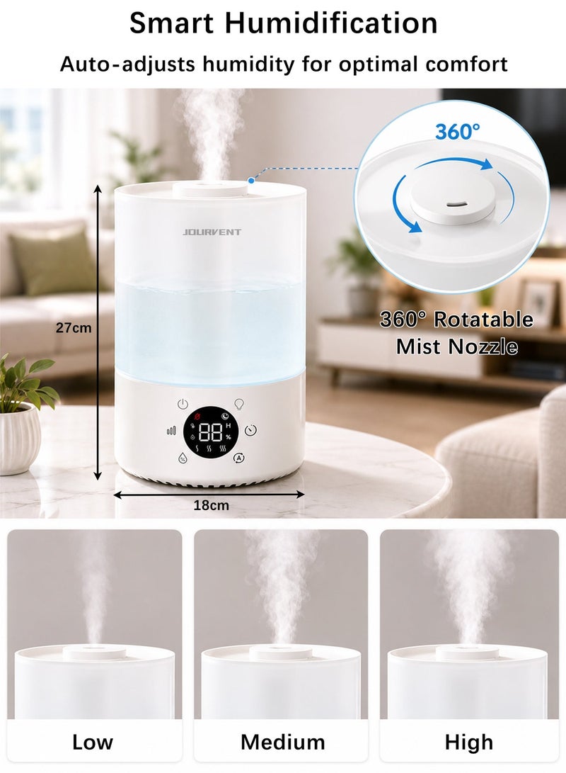 Jourvent Smart Air Cool-Mist Humidifier for Bedroom Room 3.5L, Up to 40-60H for 30㎡(323ft²), Smart WiFi (Mobile App Control), Top-Fill Cool Humidifier For Baby Room & Home, Quiet Operation With Auto Mode, Sleep mode,3 mist levels, Ambient humidity display, Timer, Aroma Diffuser, 7 Night light, Shut-Off, White - Image 4