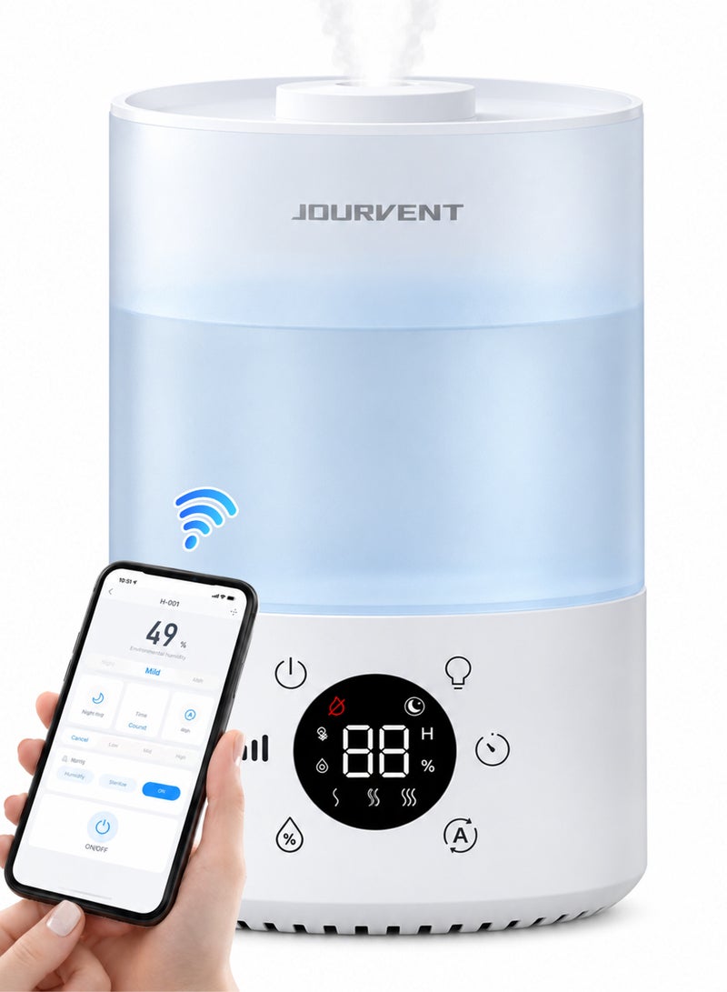 Jourvent Smart Air Cool-Mist Humidifier for Bedroom Room 3.5L, Up to 40-60H for 30㎡(323ft²), Smart WiFi (Mobile App Control), Top-Fill Cool Humidifier For Baby Room & Home, Quiet Operation With Auto Mode, Sleep mode,3 mist levels, Ambient humidity display, Timer, Aroma Diffuser, 7 Night light, Shut-Off, White - Image 1