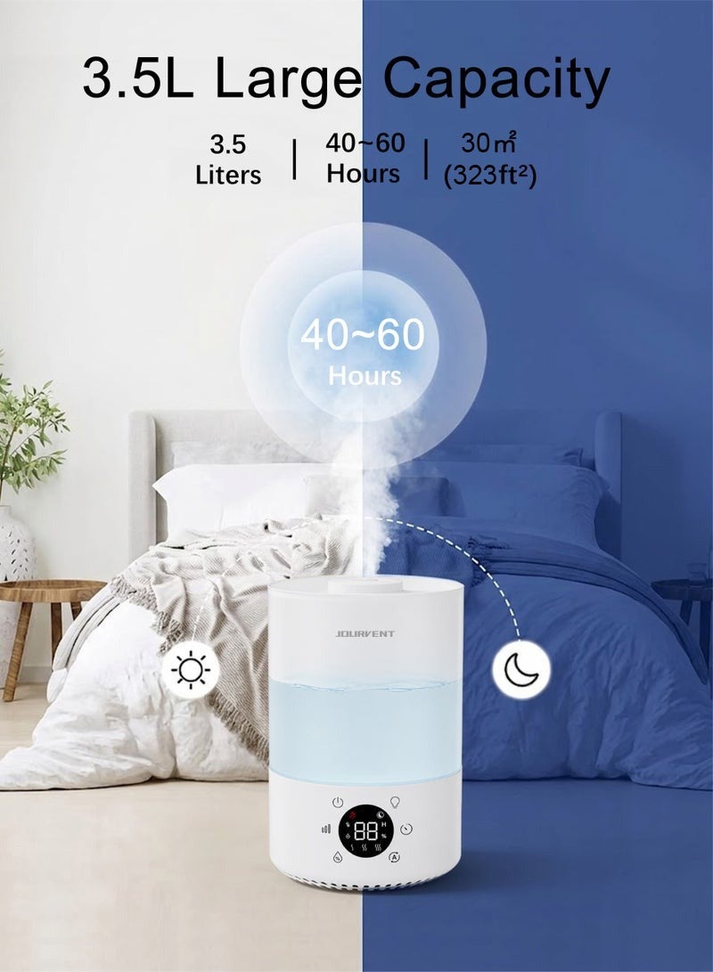 Jourvent Smart Air Cool-Mist Humidifier for Bedroom Room 3.5L, Up to 40-60H for 30㎡(323ft²), Smart WiFi (Mobile App Control), Top-Fill Cool Humidifier For Baby Room & Home, Quiet Operation With Auto Mode, Sleep mode,3 mist levels, Ambient humidity display, Timer, Aroma Diffuser, 7 Night light, Shut-Off, White - Image 2