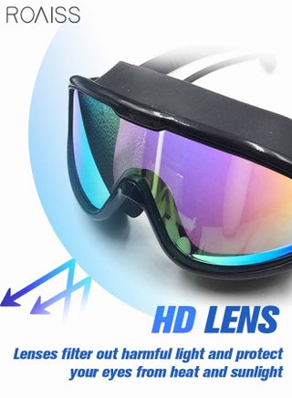 Adult Large Frame Swimming Goggles, No Leak Swim Goggles with Integrated Earplugs, Wide Field of View High Definition Anti-fog UV Protection Pool Goggles for Men Women Black - view 2
