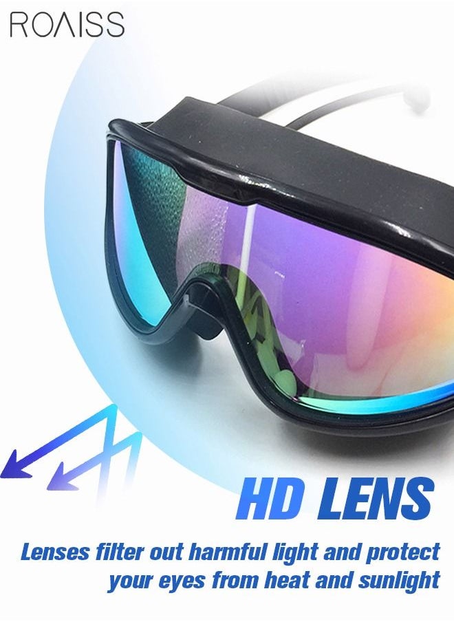 roaiss Adult Large Frame Swimming Goggles, No Leak Swim Goggles with Integrated Earplugs, Wide Field of View High Definition Anti-fog UV Protection Pool Goggles for Men Women Black  - Image 2