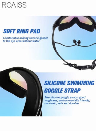 Adult Large Frame Swimming Goggles, No Leak Swim Goggles with Integrated Earplugs, Wide Field of View High Definition Anti-fog UV Protection Pool Goggles for Men Women Black - view 4