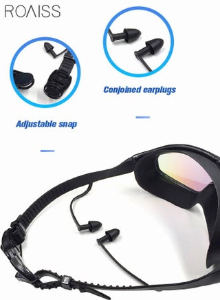 Adult Large Frame Swimming Goggles, No Leak Swim Goggles with Integrated Earplugs, Wide Field of View High Definition Anti-fog UV Protection Pool Goggles for Men Women Black - view 3