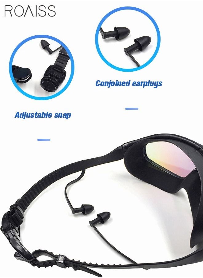 roaiss Adult Large Frame Swimming Goggles, No Leak Swim Goggles with Integrated Earplugs, Wide Field of View High Definition Anti-fog UV Protection Pool Goggles for Men Women Black  - Image 3