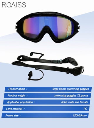 Adult Large Frame Swimming Goggles, No Leak Swim Goggles with Integrated Earplugs, Wide Field of View High Definition Anti-fog UV Protection Pool Goggles for Men Women Black - view 5