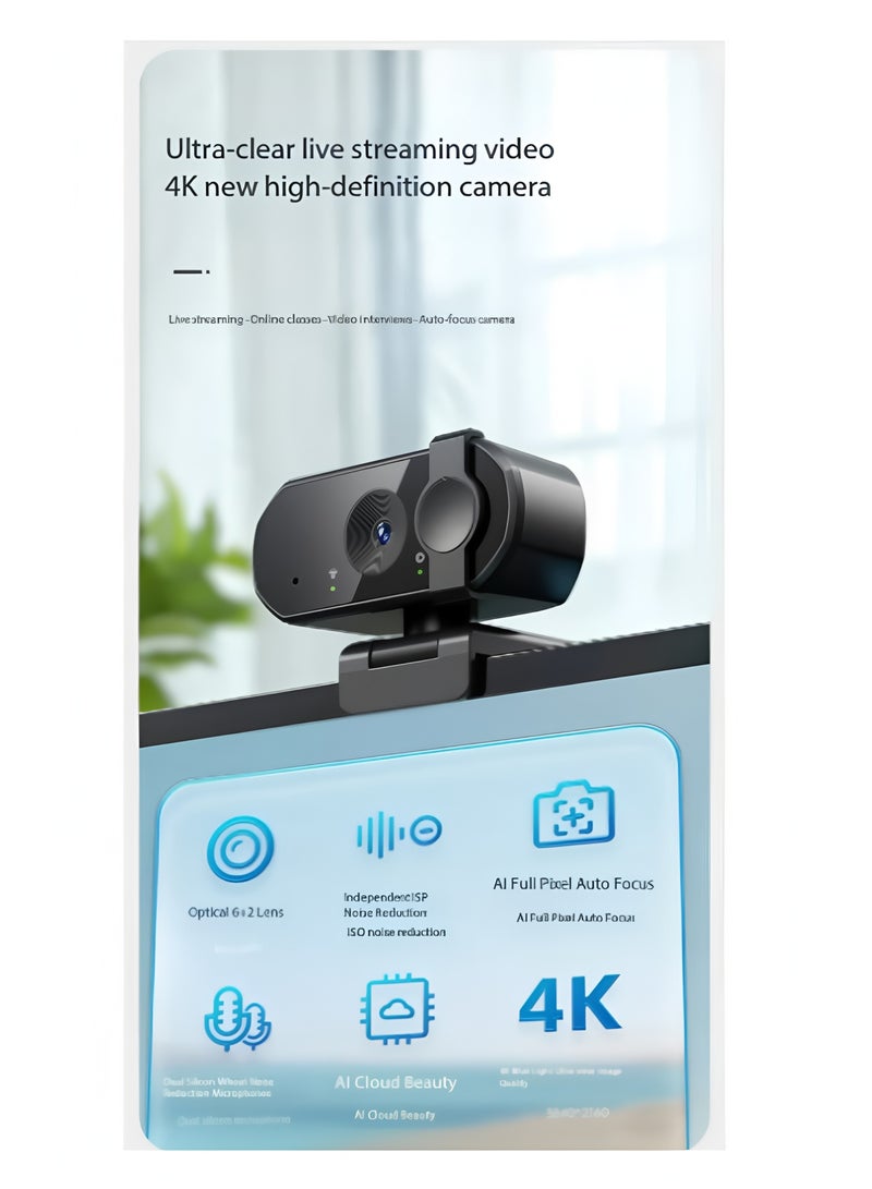 Flyview Webcams 4K USB Web Camera With Microphone Autofocus 4K Camera PC Computer Laptop Live Streaming 1080P Webcam For Video Calling - Image 3