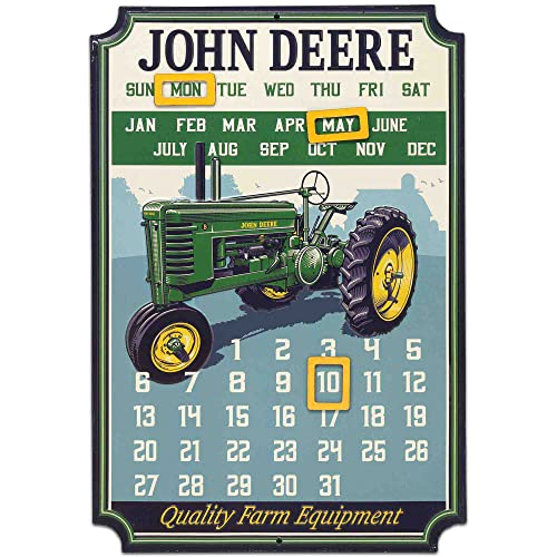 Open Road Brands John Deere Calendar  Vintage Embossed Metal John Deere Sign with Magnets for Office Kitchen or Man Cave Green - Image 1