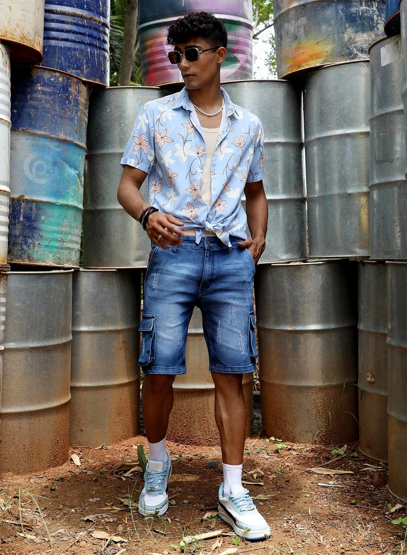 Campus Sutra Men's Sky Blue Airy Flower Shirt