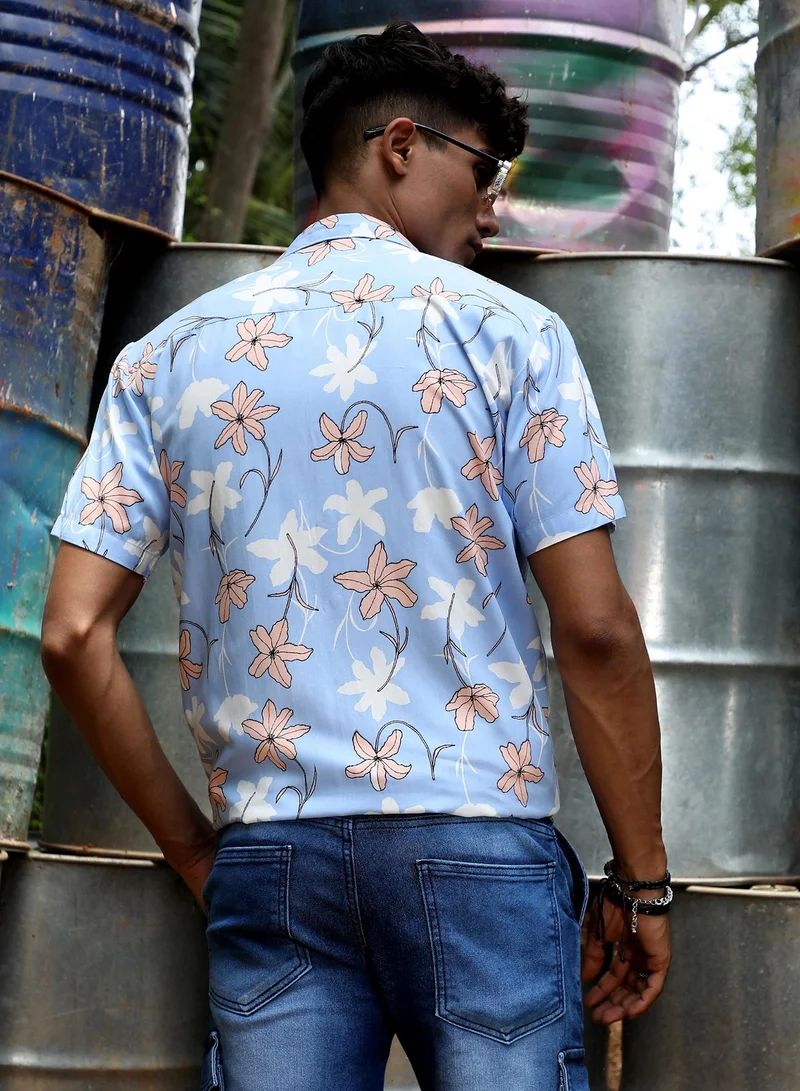 Campus Sutra Men's Sky Blue Airy Flower Shirt