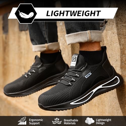 GLANOUDUN Steel Toe Shoes for Men Lightweight Work Shoes for Men Black Steel Toe Sneakers Comfortable Safety Tennis Sneakers Indestructible Men's Safety Footwear Industrial Construction White - Image 4