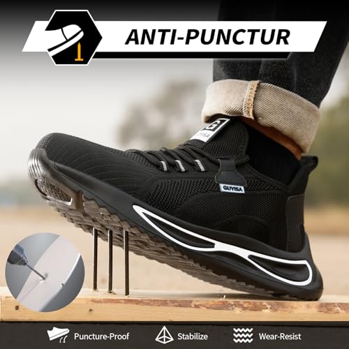 GLANOUDUN Steel Toe Shoes for Men Lightweight Work Shoes for Men Black Steel Toe Sneakers Comfortable Safety Tennis Sneakers Indestructible Men's Safety Footwear Industrial Construction White - Image 3