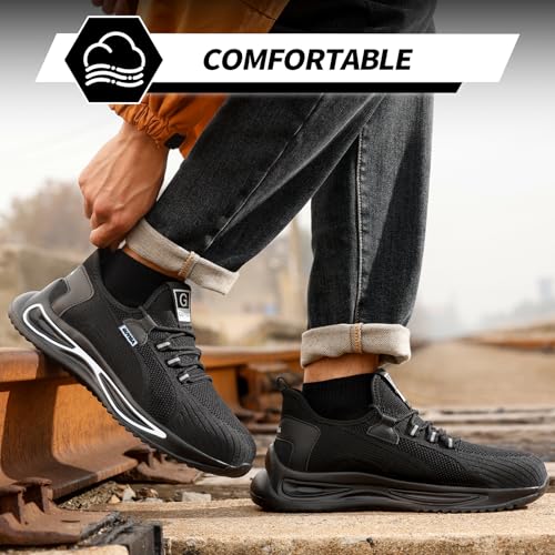 GLANOUDUN Steel Toe Shoes for Men Lightweight Work Shoes for Men Black Steel Toe Sneakers Comfortable Safety Tennis Sneakers Indestructible Men's Safety Footwear Industrial Construction White - Image 5