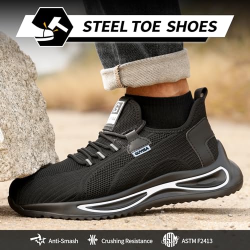 GLANOUDUN Steel Toe Shoes for Men Lightweight Work Shoes for Men Black Steel Toe Sneakers Comfortable Safety Tennis Sneakers Indestructible Men's Safety Footwear Industrial Construction White - Image 2