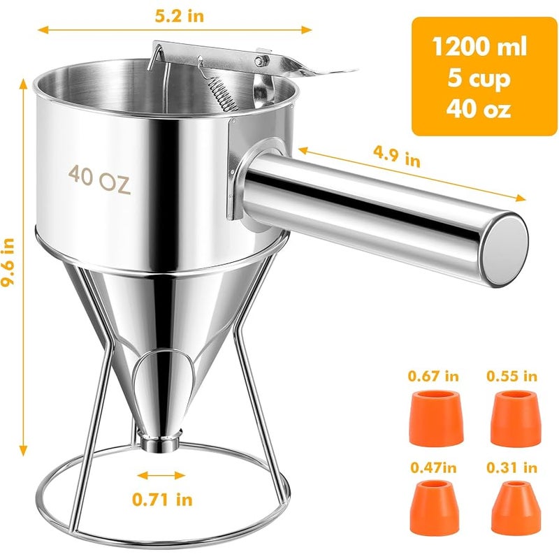 Babcarriery Pancake Batter Dispenser 40 oz - Funnel Cake Dispenser With Stand, Stainless Steel, Leak-Proof Nozzle & Squeeze Handle, Precise Control, for Pancakes, Waffles, Cupcakes & Baked Goods - Image 2