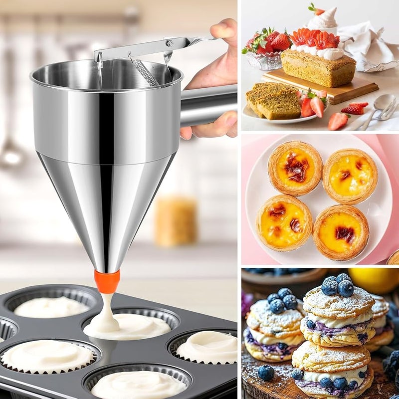Babcarriery Pancake Batter Dispenser 40 oz - Funnel Cake Dispenser With Stand, Stainless Steel, Leak-Proof Nozzle & Squeeze Handle, Precise Control, for Pancakes, Waffles, Cupcakes & Baked Goods - Image 5