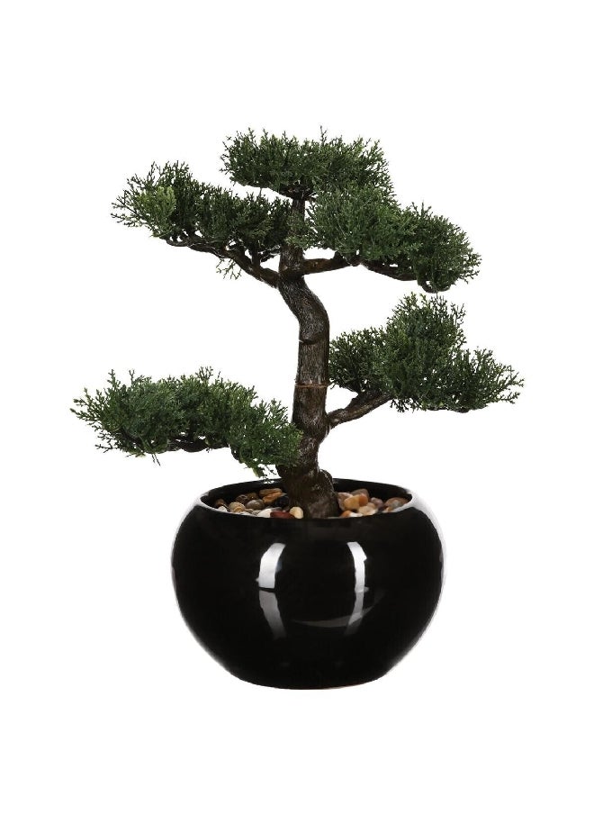 atmosphera Easy Maintenance Realistic Looking Decorative Artificial Bonsai Plant with Pot Green and Black 36 cm 116179  - Image 1