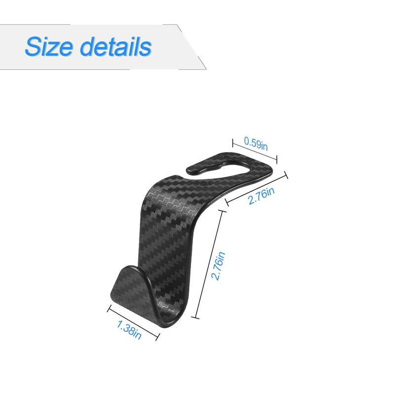 Hanemia Car Back Seat Headrest Hooks, 4 Pack Carbon Fiber Stylish Back Seat Hanger for Car Handbag Clothes Coats Grocery Bags, Car Interior Accessories (Carbon Fibre/Black) - Image 2