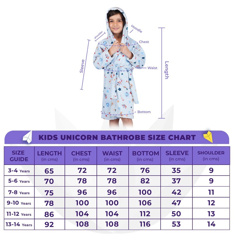 Rangoli 100% Cotton Kids Bathrobe, Hooded, Ultra Soft, 400 GSM, Blue, 7-8 Years - Image 4