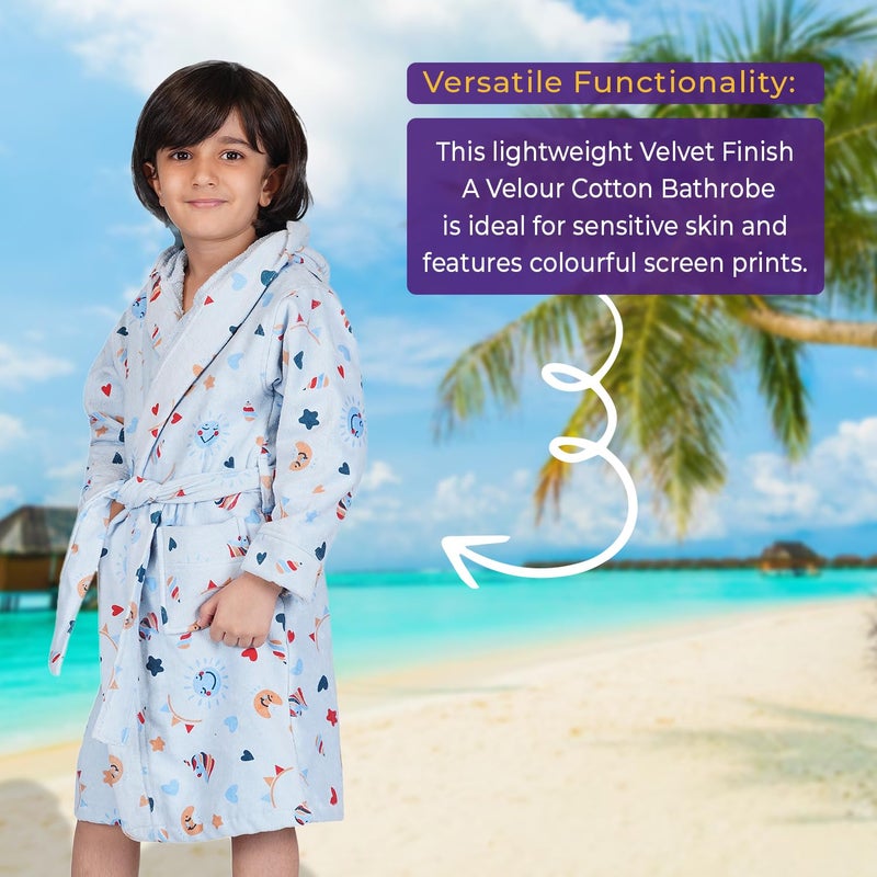 Rangoli 100% Cotton Kids Bathrobe, Hooded, Ultra Soft, 400 GSM, Blue, 7-8 Years - Image 5